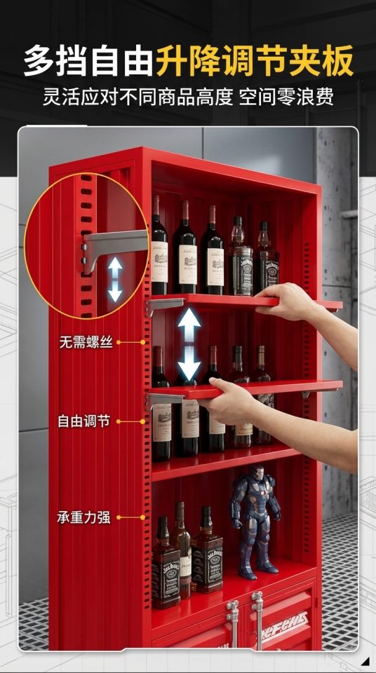 酒柜展示柜手办产品乐高陈列柜工业风集装箱商用展示玻璃柜置物架