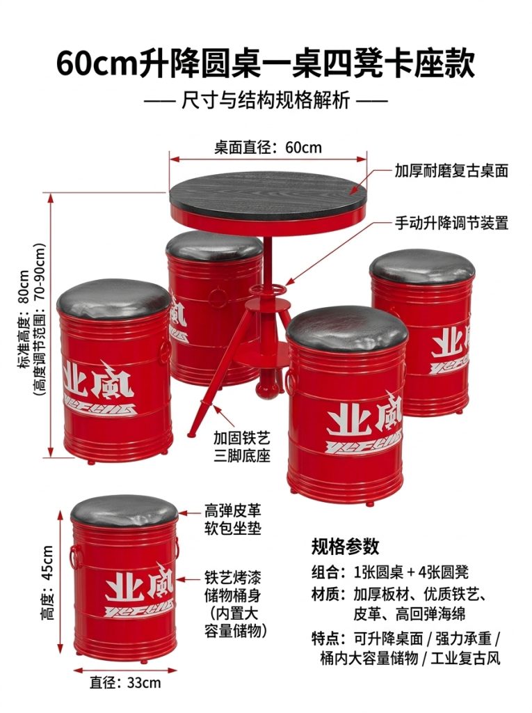 工业风桌椅组合网红奶茶店咖啡厅等候接待区域酒吧清吧露营风桌椅 - 产品图片