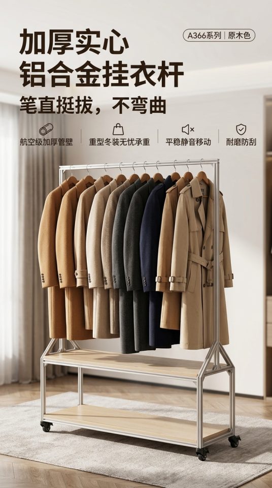 温柔风铝型材海洋板服装展示架落地式多层收纳架商场服装店衣帽架