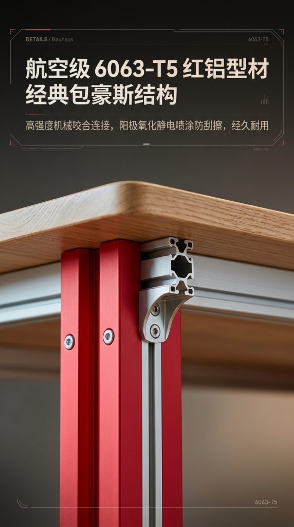 包豪斯风铝合金办公桌2人一体式储物抽屉穿线孔简约电脑桌 - 产品图片