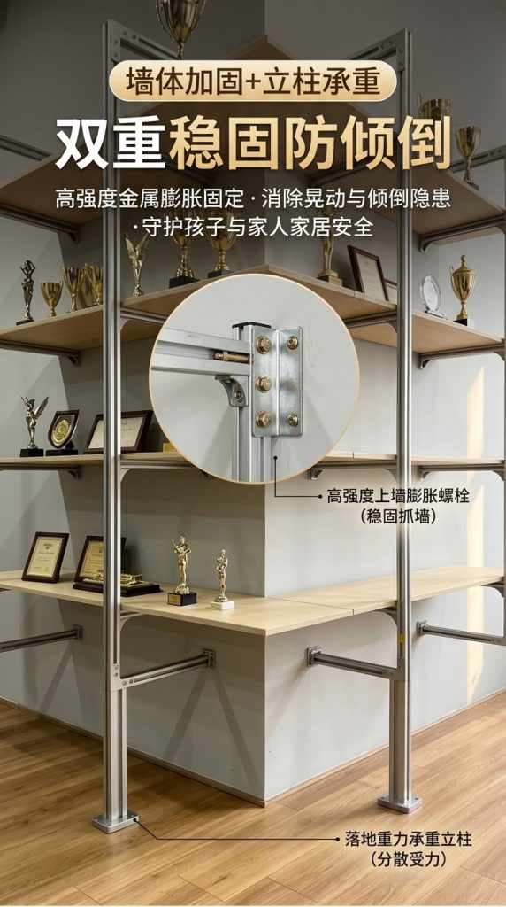 铝型材海洋板多层家用展示架客厅收纳架奖杯陈列架拐角墙上置物架 - 产品图片