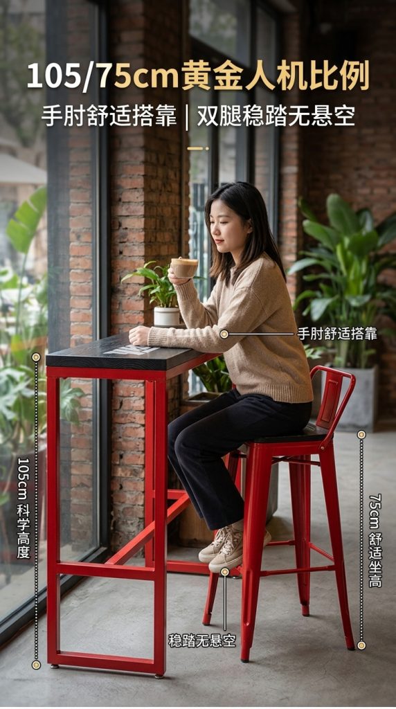 工业风吧台桌酒吧清吧酒馆奶茶店桌椅组合靠墙创意铁艺长条高脚桌 - 产品图片