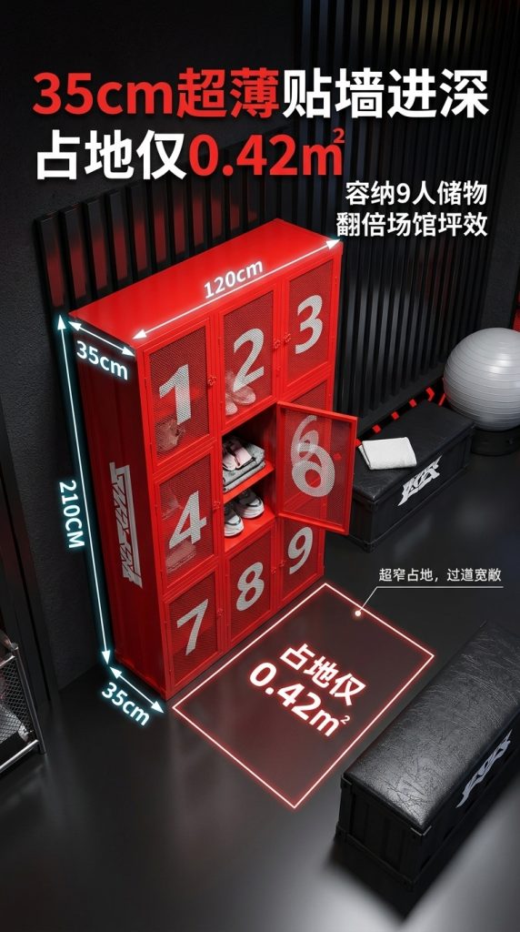 工业风更衣柜健身房舞蹈室体育运动鞋服收纳柜创意铁艺商用储物柜 - 产品图片