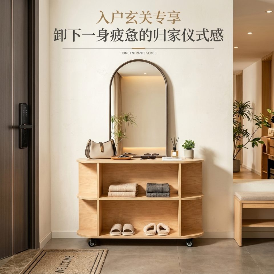 海洋板入户玄关柜可移动多层收纳架简约木质储物柜客厅咖啡柜边柜