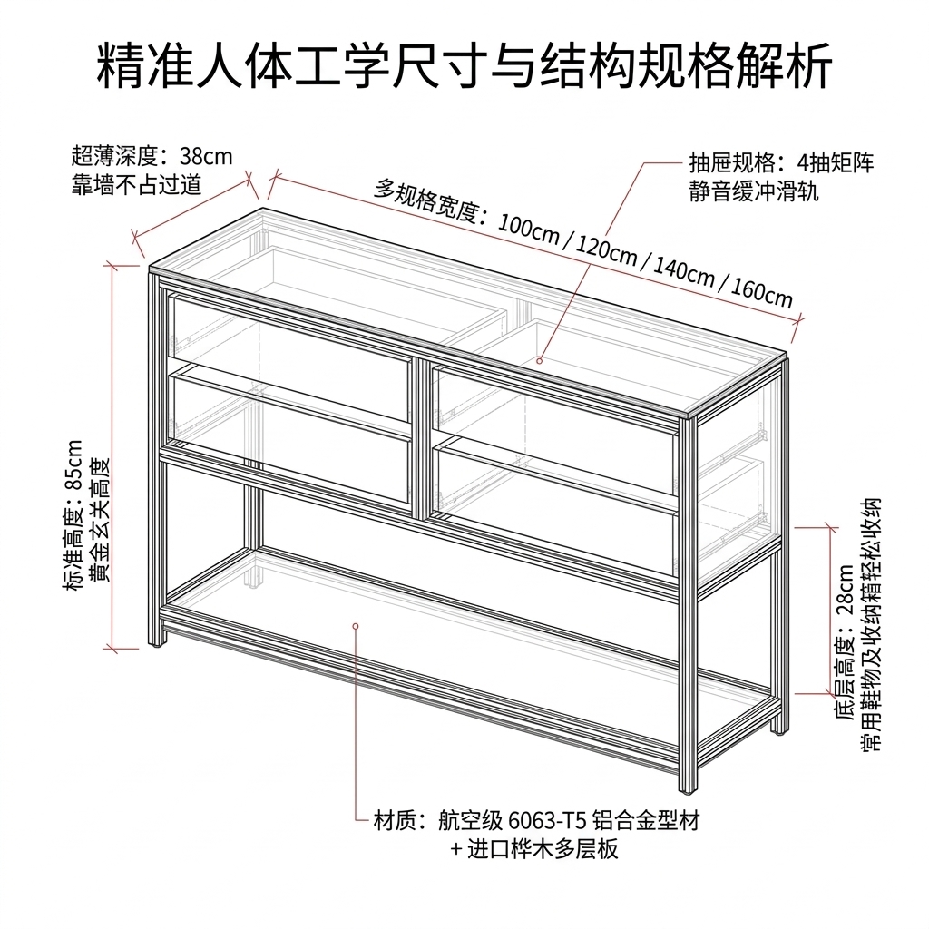 海洋版展示柜进门玄关桌子储物柜铝型材落地靠墙边柜陈列柜定制 - 产品图片
