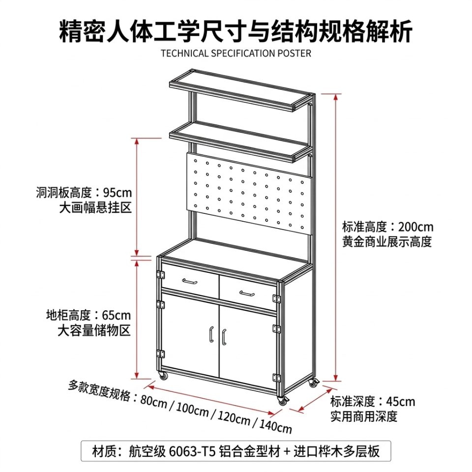 海洋板铝型材展示柜商铺落地式货柜收纳柜洞洞板一体置物架定制