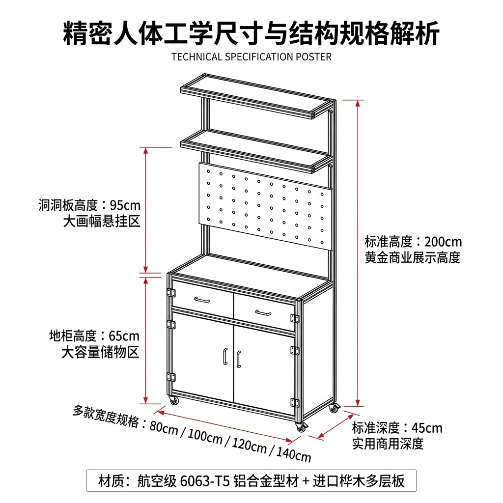 海洋板铝型材展示柜商铺落地式货柜收纳柜洞洞板一体置物架定制 - 产品图片