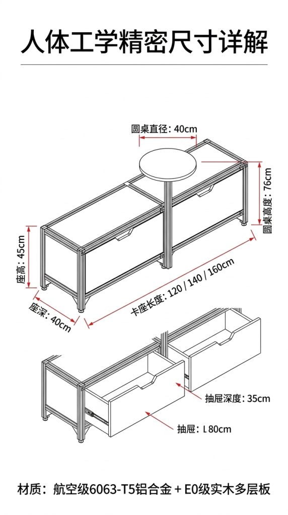 铝型材桌椅卡座休闲区桌椅组合茶几创意卡座储物柜商用转角卡座 - 产品图片