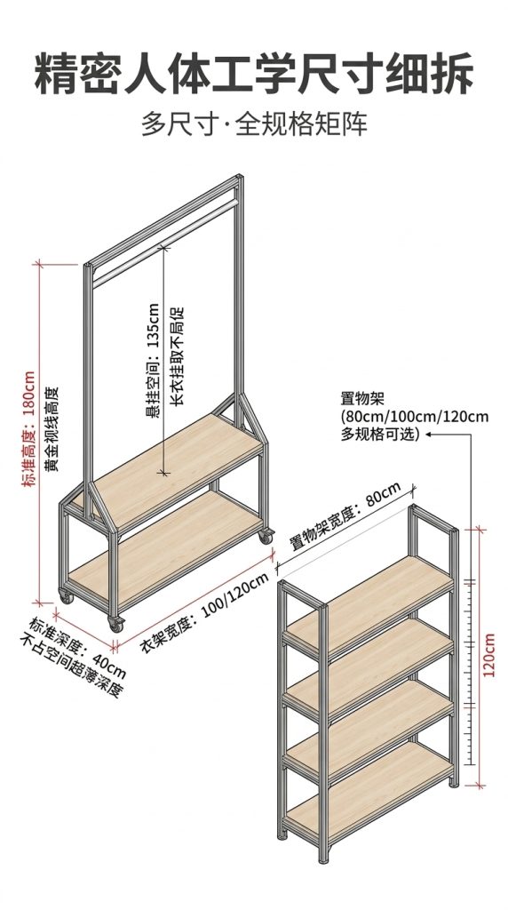 温柔风铝型材海洋板服装展示架落地式多层收纳架商场服装店衣帽架 - 产品图片