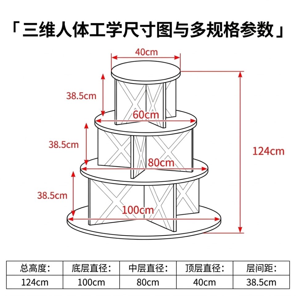 桦木海洋板圆形中岛台多层木质置物架带轮子可移动摆台文创展示台