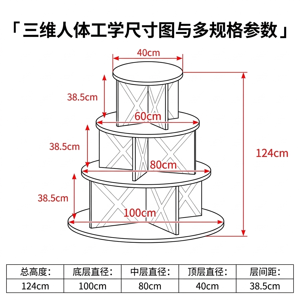 桦木海洋板圆形中岛台多层木质置物架带轮子可移动摆台文创展示台 - 产品图片