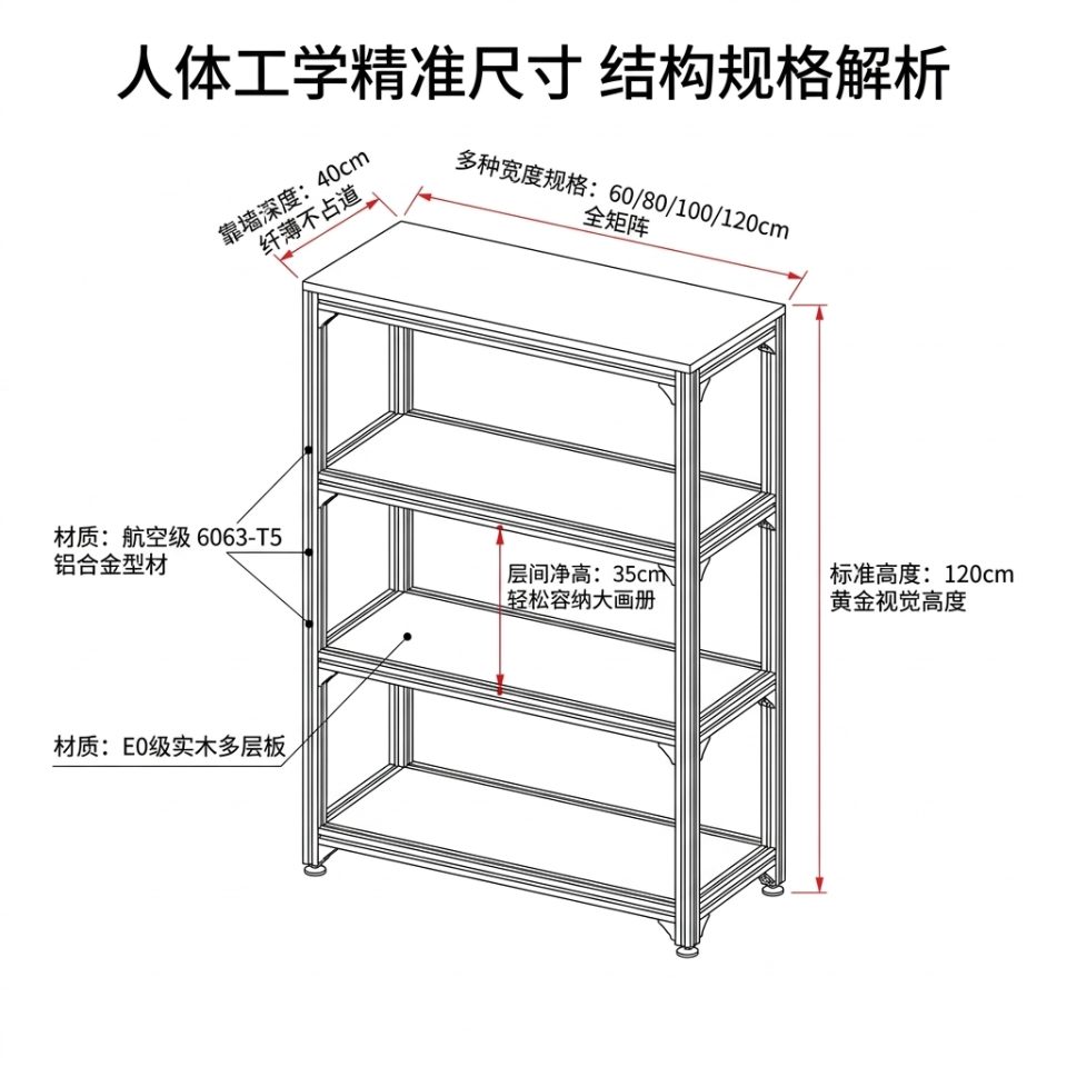 铝型材复古客厅置物架落地靠墙陈列柜多层收纳架轻奢高级感陈列架
