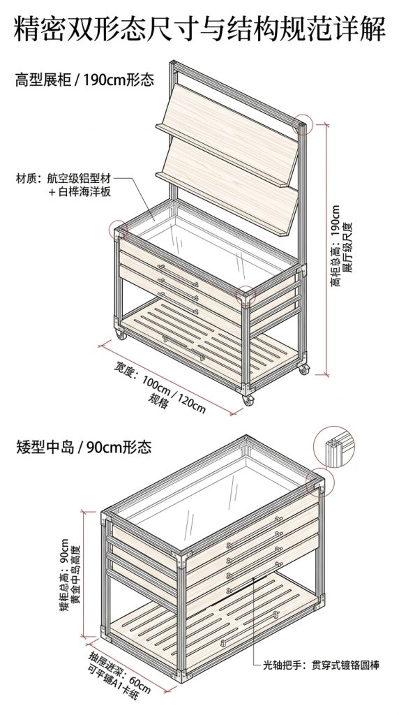 铝型材海洋板展示柜产品展柜抽屉多层分格柜卡纸展架光轴拉手高级 - 产品图片