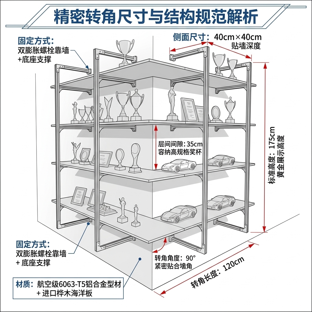 铝型材海洋板多层家用展示架客厅收纳架奖杯陈列架拐角墙上置物架 - 产品图片