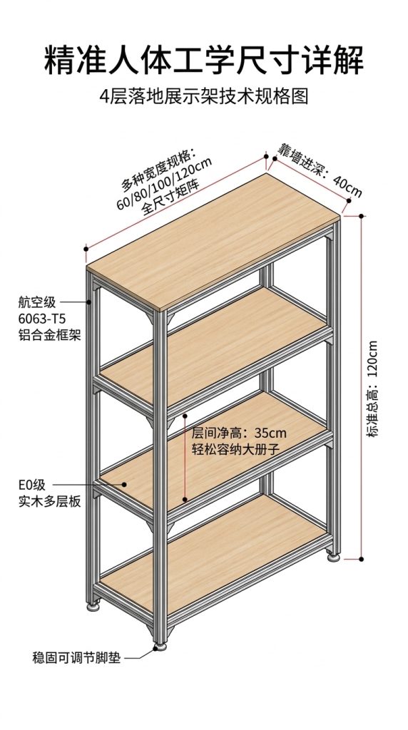 铝型材复古客厅置物架落地靠墙陈列柜多层收纳架轻奢高级感陈列架 - 产品图片