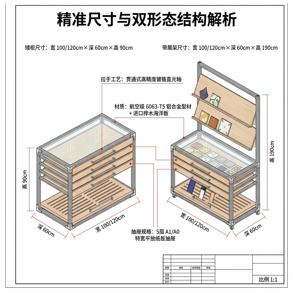 铝型材海洋板展示柜产品展柜抽屉多层分格柜卡纸展架光轴拉手高级 - 产品图片