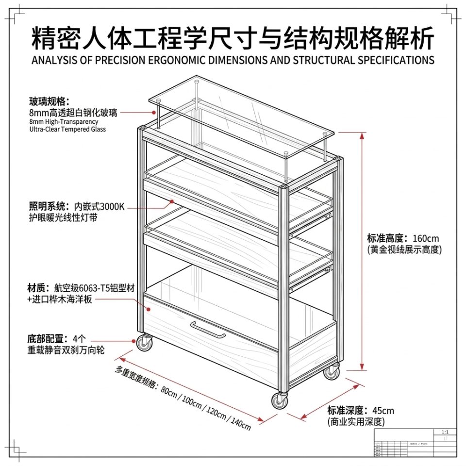 可移动玻璃展示柜多层储物柜海洋板铝型材陈列柜木质展柜可定制