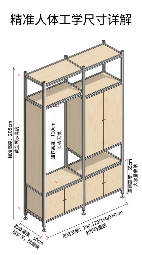 铝型材海洋板木制落地衣帽架服装店轻奢店原木装修服装工作室衣柜 - 产品图片