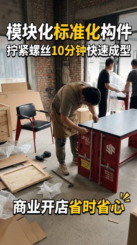 工业风卡座沙发酒吧清吧餐厅咖啡厅健身房休息区铁艺洽谈桌椅组合 - 产品图片
