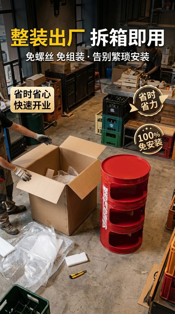 工业风油桶置物架酒吧清吧小酒馆复古创意商用收纳多层隔板展示架 - 产品图片