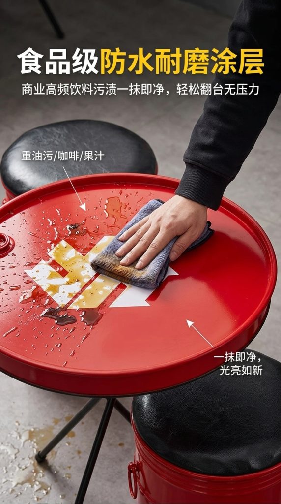 工业风桌椅组合奶茶咖啡店商用创意汽修店铺健身房休息区等候座椅 - 产品图片