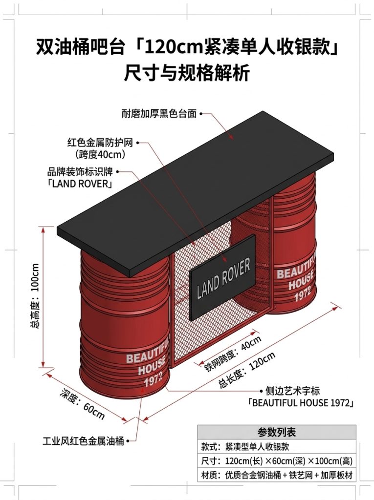 工业风酒吧清吧吧台收银台复古烧烤店汽修美容改装店铺前台接待台 - 产品图片