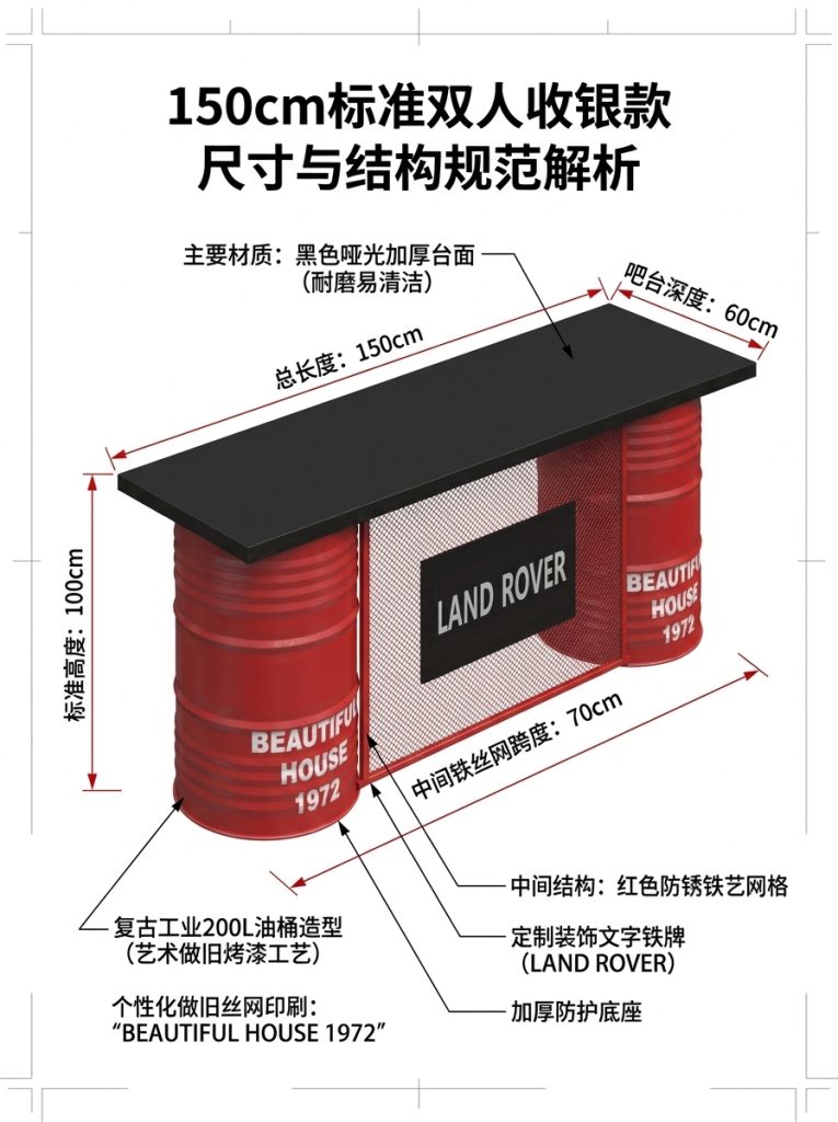 工业风酒吧清吧吧台收银台复古烧烤店汽修美容改装店铺前台接待台 - 产品图片