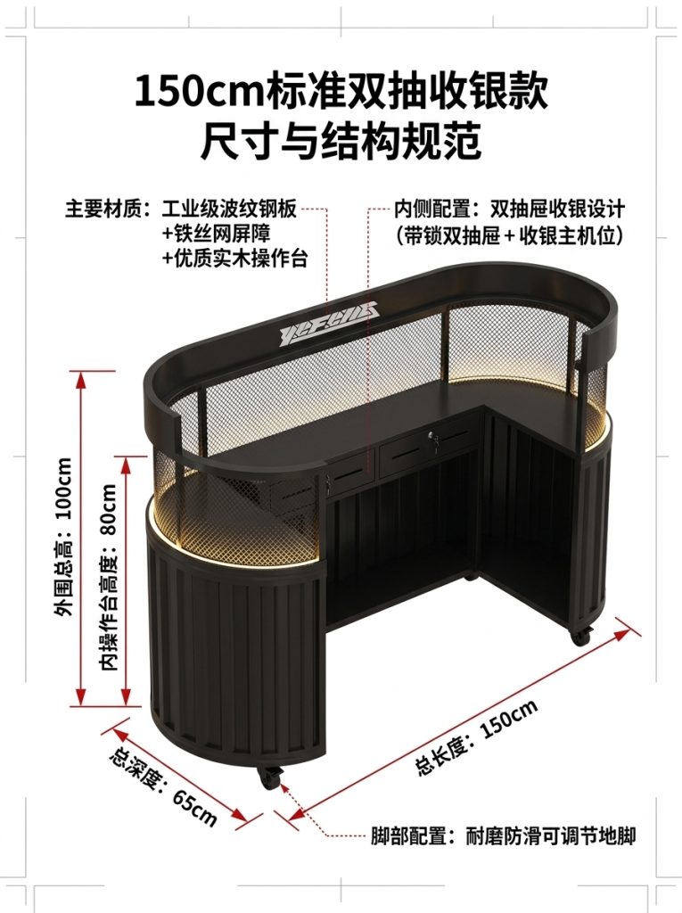 工业风吧台收银台酒吧清吧小酒馆健身房商用集装箱铁艺前台接待台 - 产品图片