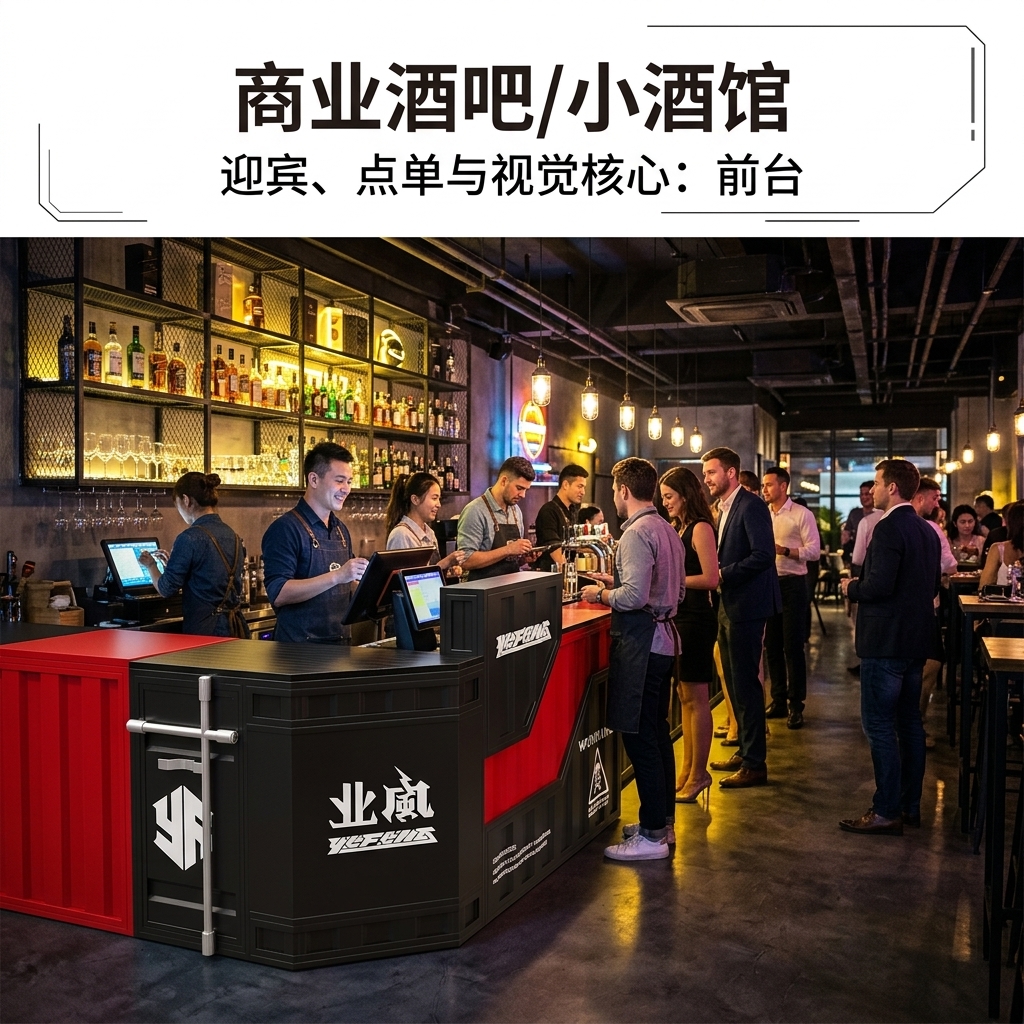 工业风吧台收银台酒吧清吧小酒馆健身房商用集装箱铁艺前台接待台 - 产品图片