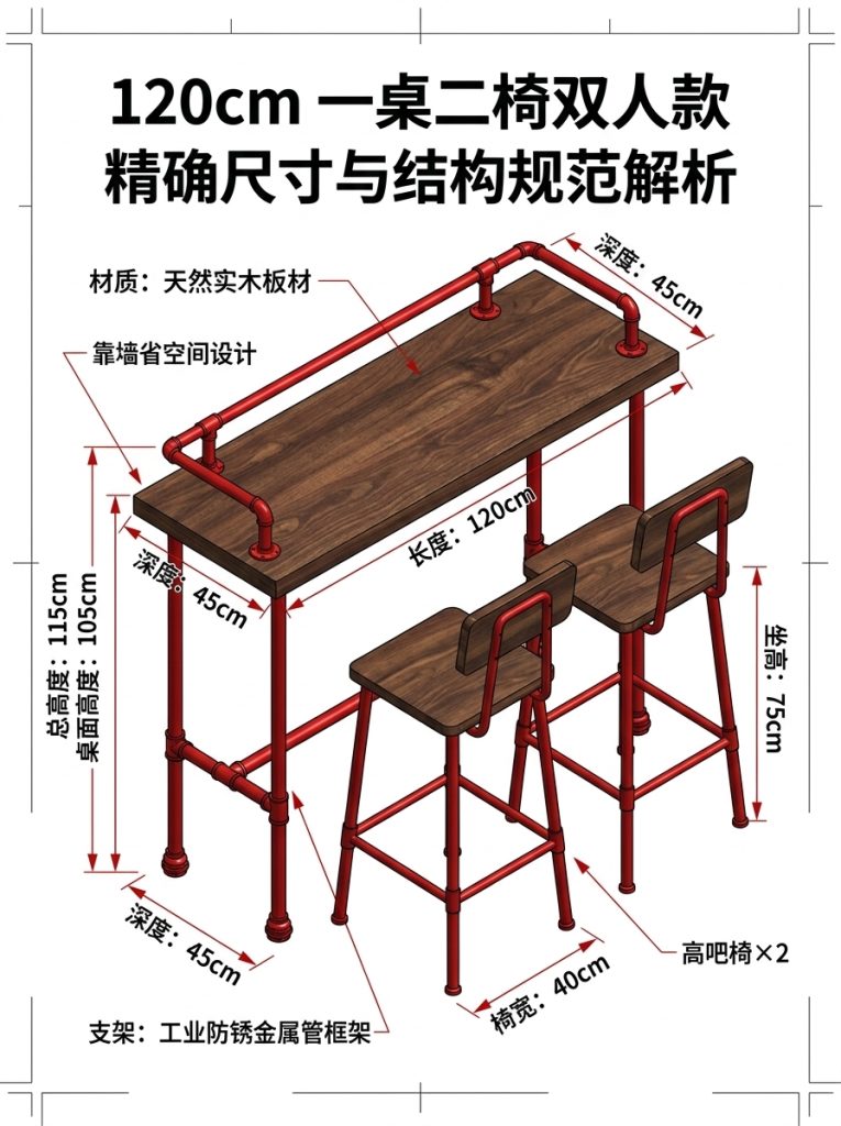 实木吧台桌酒吧奶茶店桌椅组合家用靠墙创意高脚桌铁艺吧台长条桌 - 产品图片