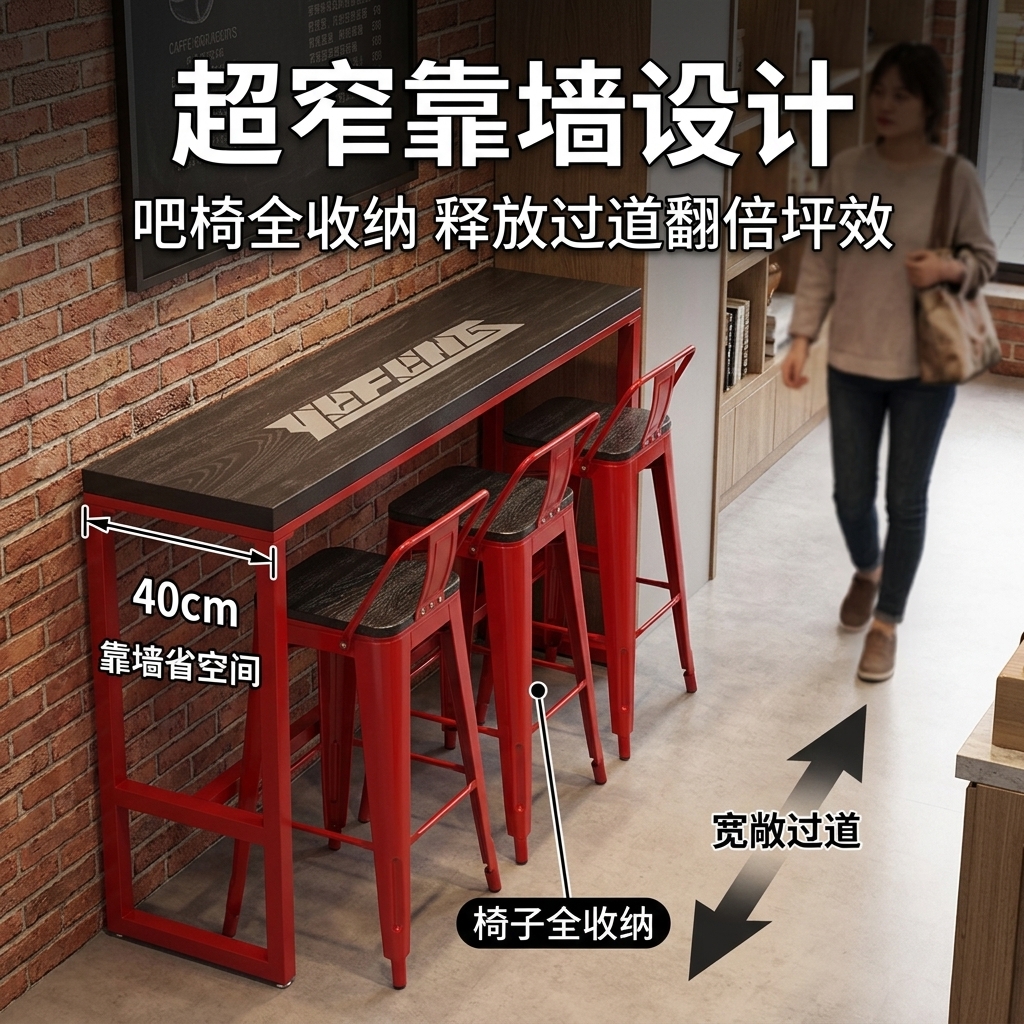 工业风吧台桌酒吧清吧酒馆奶茶店桌椅组合靠墙创意铁艺长条高脚桌 - 产品图片