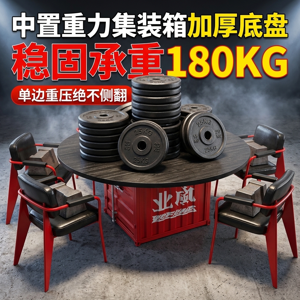 工业风实木餐桌网红烤肉店烧烤店多人包厢个性铁艺圆形餐桌椅组合 - 产品图片