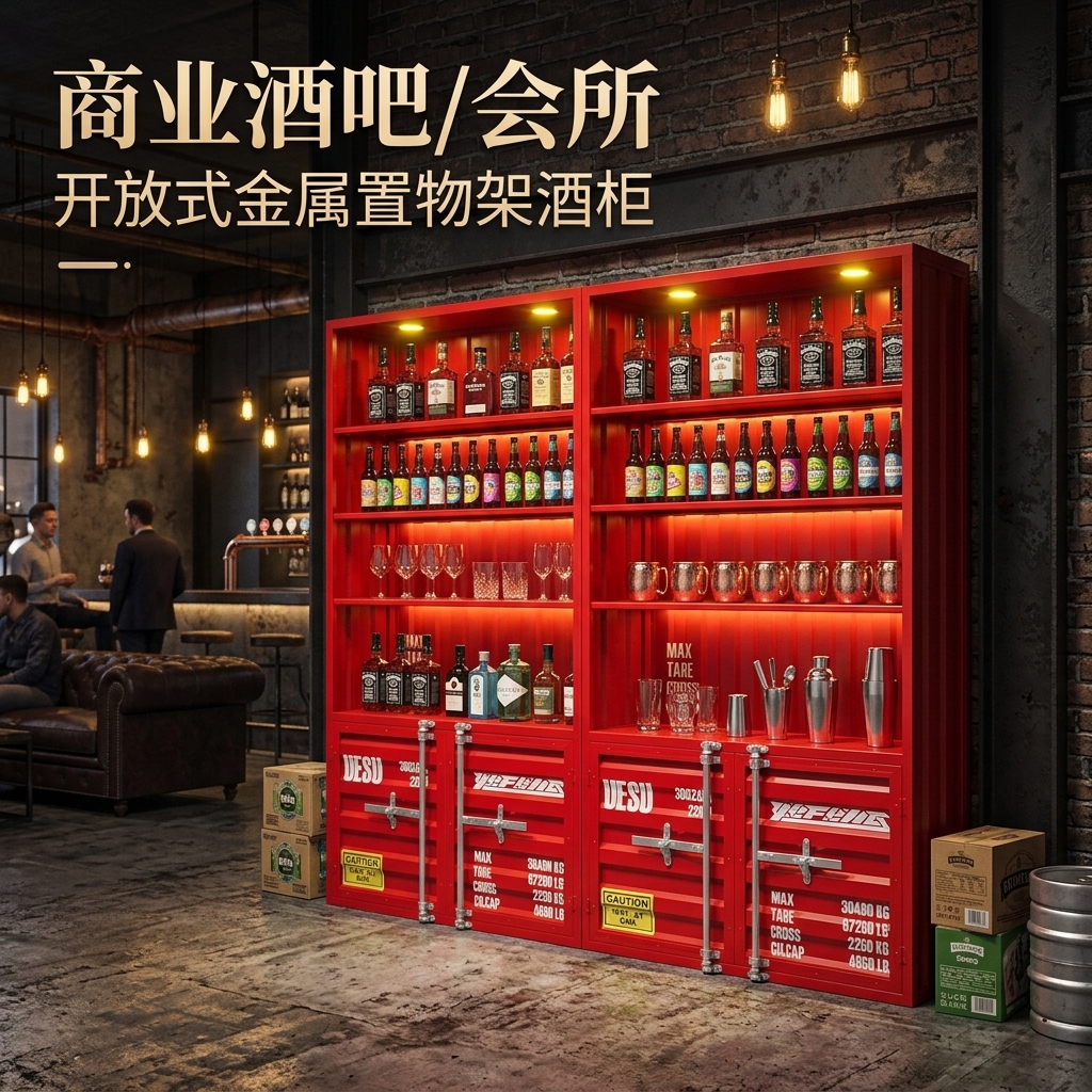 酒柜展示柜手办产品乐高陈列柜工业风集装箱商用展示玻璃柜置物架 - 产品图片