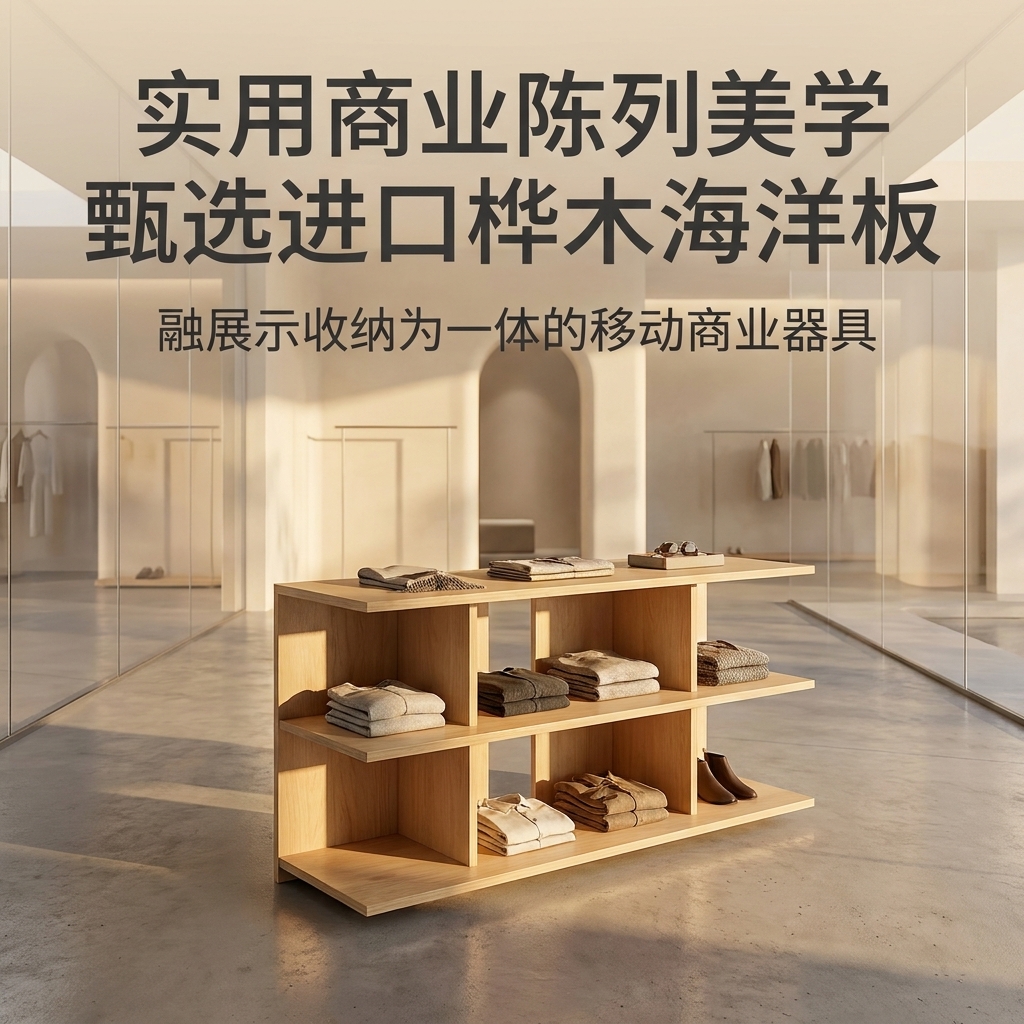 桦木海洋板中岛流水台商品收纳柜多层板陈列台可移动商用展示台 - 产品图片