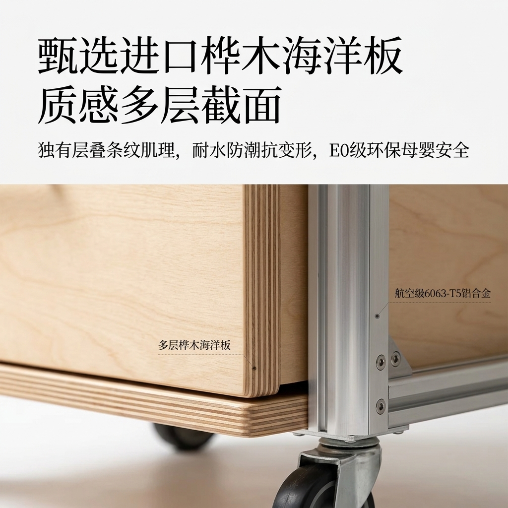 可移动玻璃展示柜多层储物柜海洋板铝型材陈列柜木质展柜可定制 - 产品图片