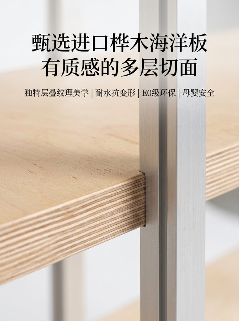 铝型材海洋板木制落地衣帽架服装店轻奢店原木装修服装工作室衣柜 - 产品图片