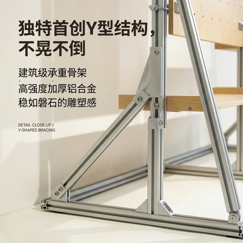 铝型材展示架展览馆木架子Y型架样品陈列架文创馆艺术洞洞板展架 - 产品图片