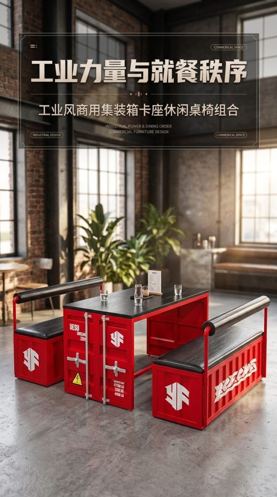 工业风酒吧清吧桌椅组合咖啡厅烧烤店商用创意集装箱铁艺卡座沙发 - 产品图片