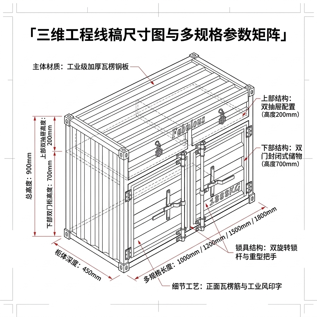 工业风复古餐柜创意文件柜集装箱设计做旧铁柜子玄关储物柜收纳柜 - 产品图片