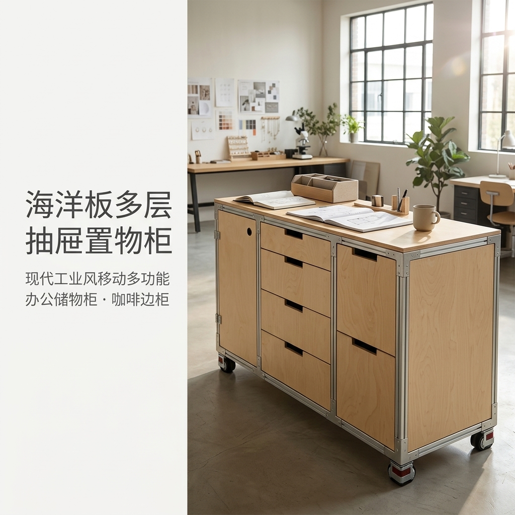 海洋板多层抽屉置物柜办公室多功能储物柜可移动咖啡柜商用展示柜 - 产品图片