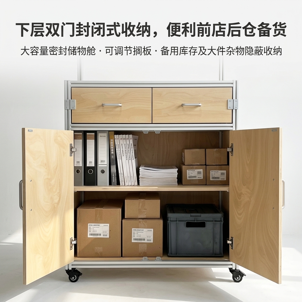 海洋板铝型材展示柜商铺落地式货柜收纳柜洞洞板一体置物架定制 - 产品图片