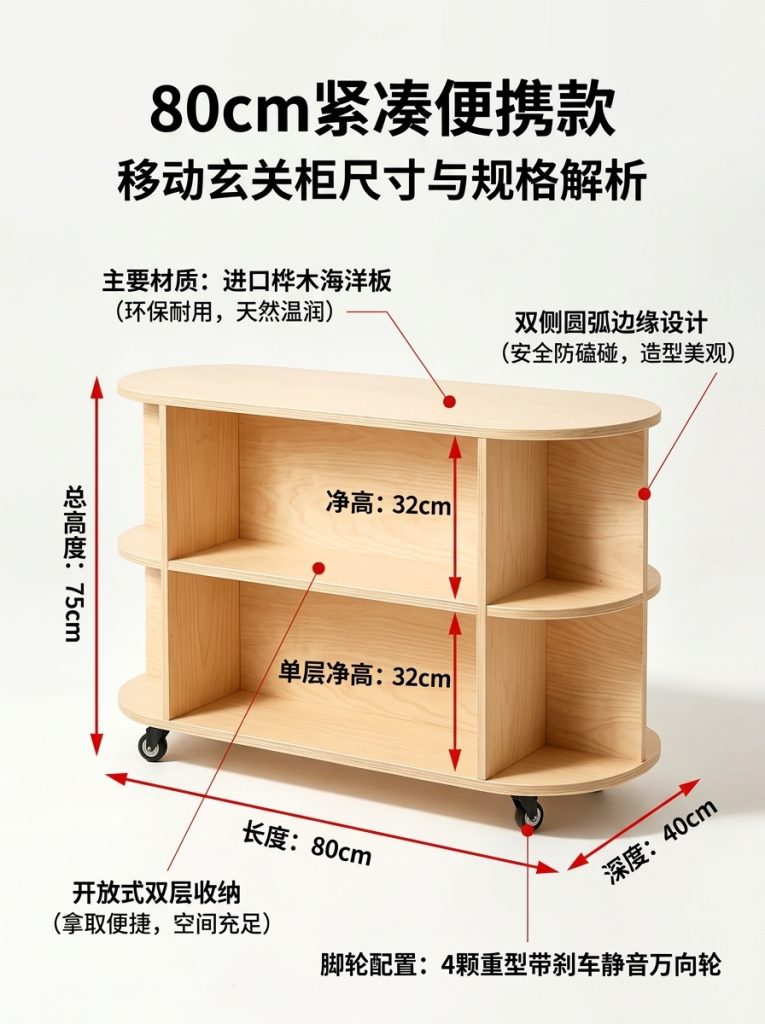 海洋板入户玄关柜可移动多层收纳架简约木质储物柜客厅咖啡柜边柜 - 产品图片