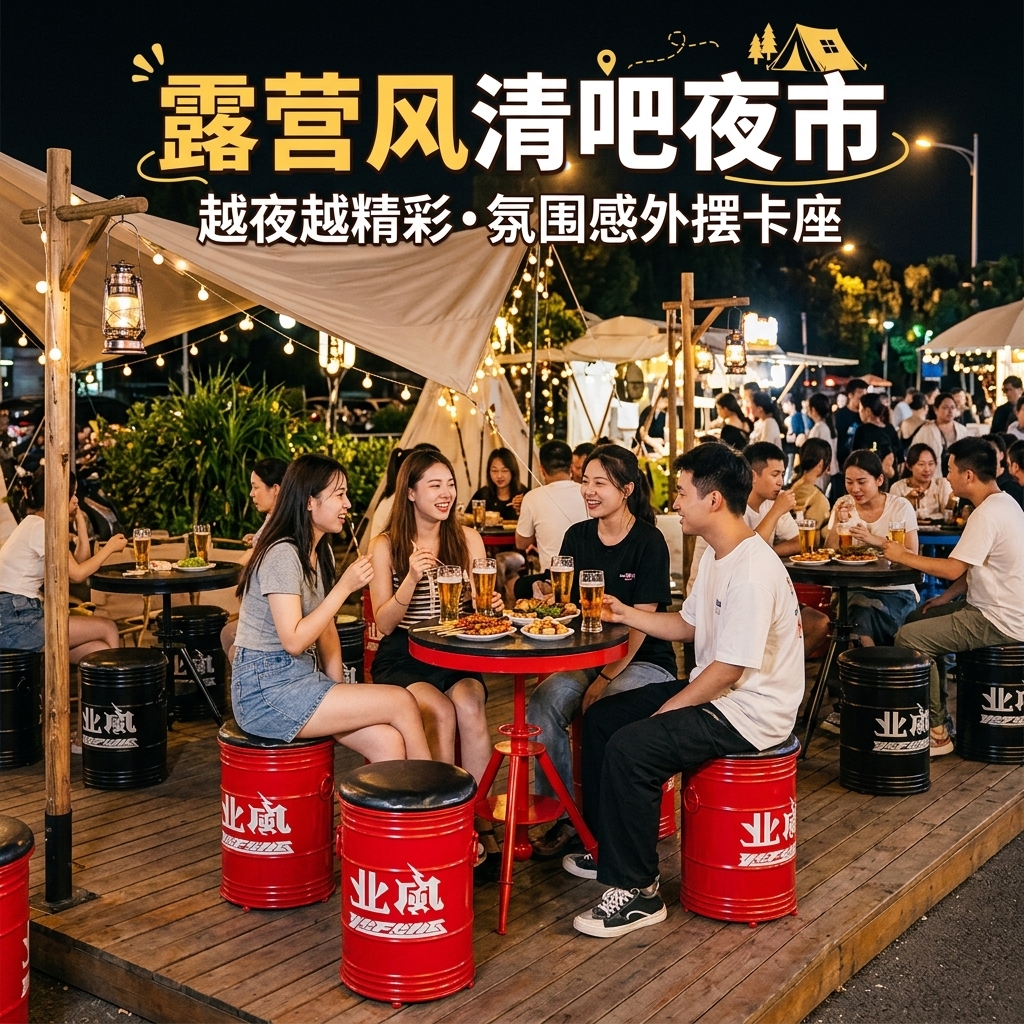 工业风桌椅组合网红奶茶店咖啡厅等候接待区域酒吧清吧露营风桌椅 - 产品图片