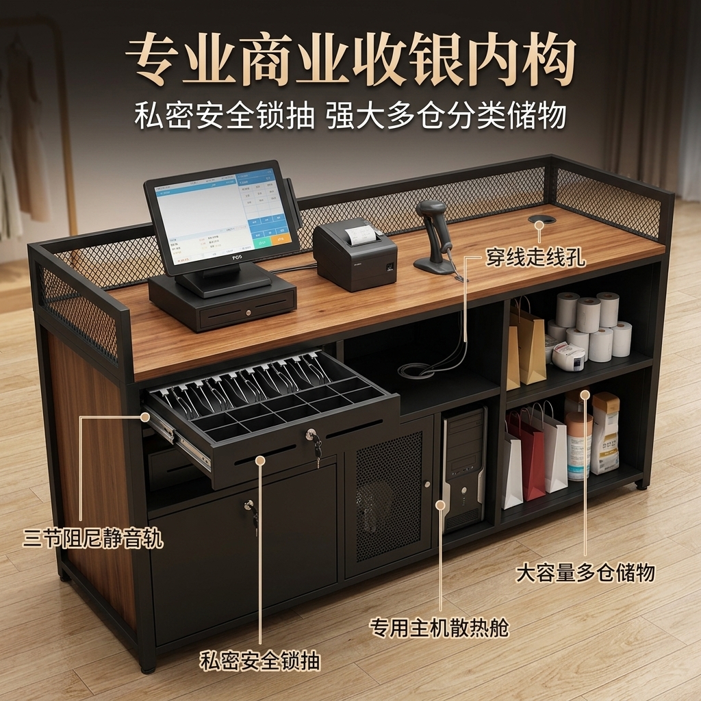 北欧ins网红服装店收银台吧台奶茶店咖啡厅复古小型前台接待柜台 - 产品图片