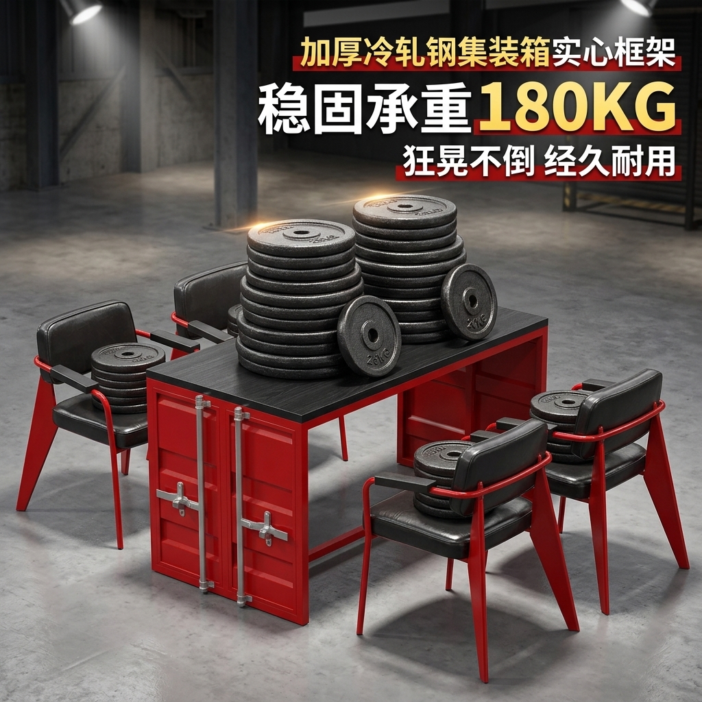 工业风卡座沙发酒吧清吧餐厅咖啡厅健身房休息区铁艺洽谈桌椅组合 - 产品图片