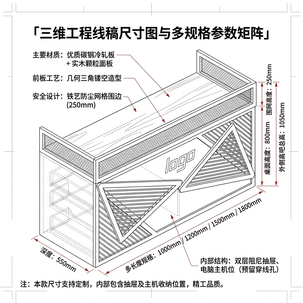 北欧ins网红服装店收银台吧台奶茶店咖啡厅复古小型前台接待柜台 - 产品图片
