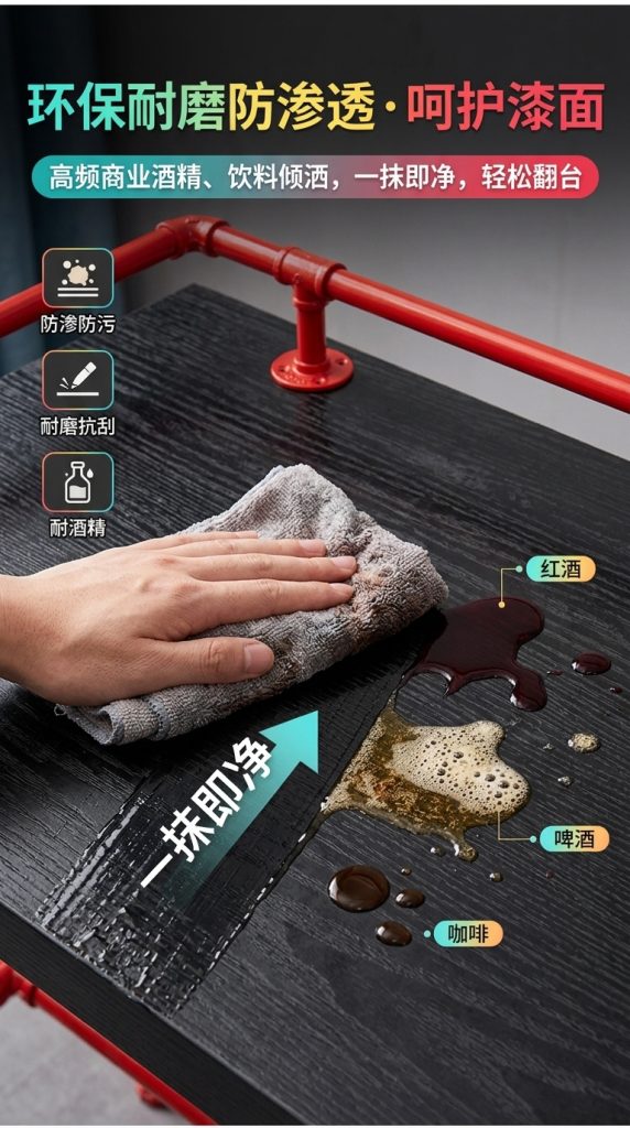 实木吧台桌酒吧奶茶店桌椅组合家用靠墙创意高脚桌铁艺吧台长条桌 - 产品图片