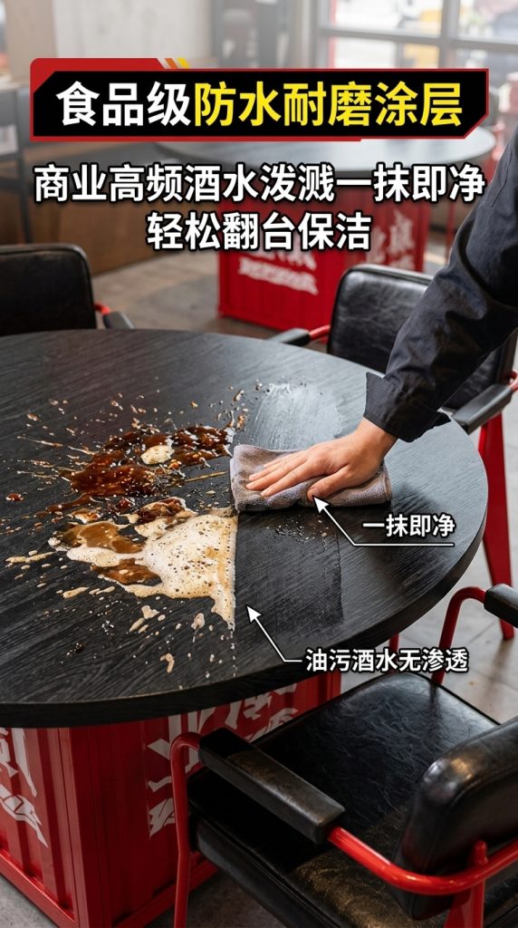 工业风实木餐桌网红烤肉店烧烤店多人包厢个性铁艺圆形餐桌椅组合 - 产品图片