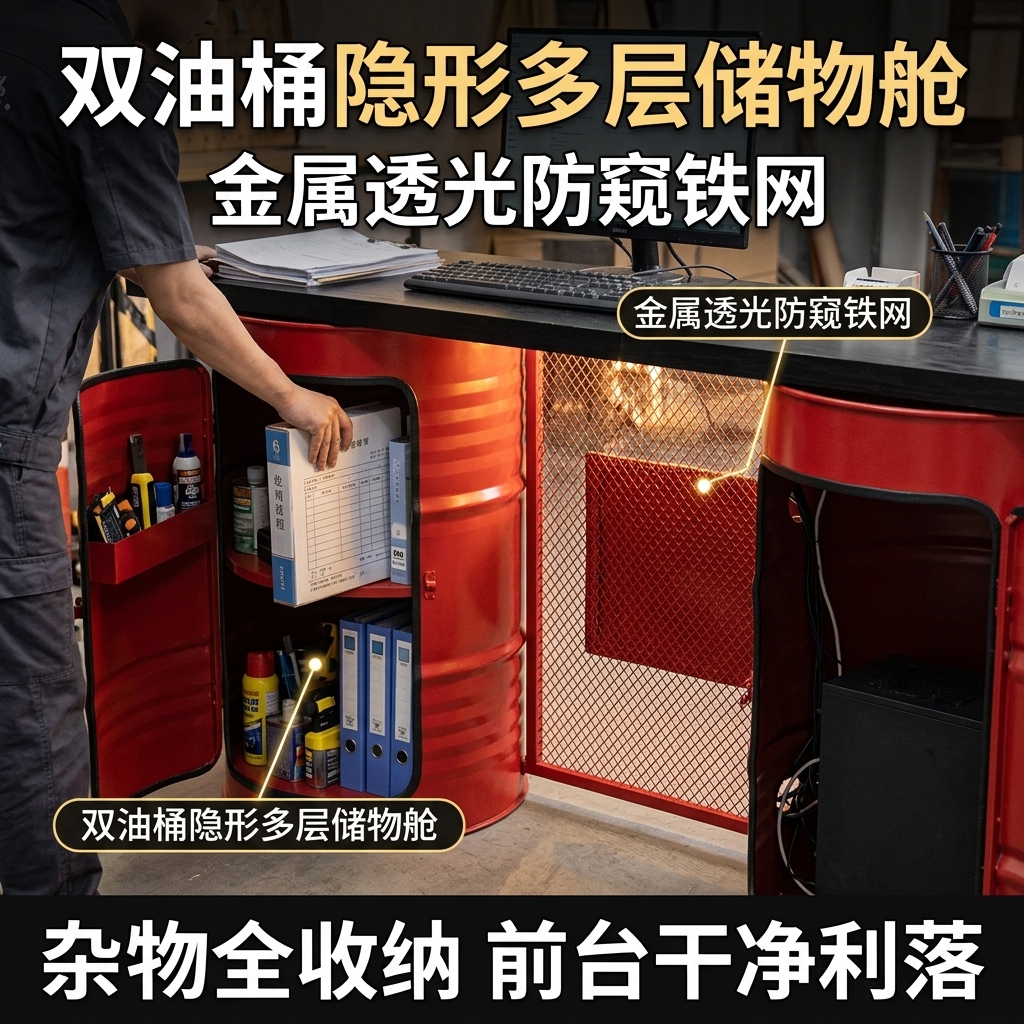 工业风酒吧清吧吧台收银台复古烧烤店汽修美容改装店铺前台接待台 - 产品图片