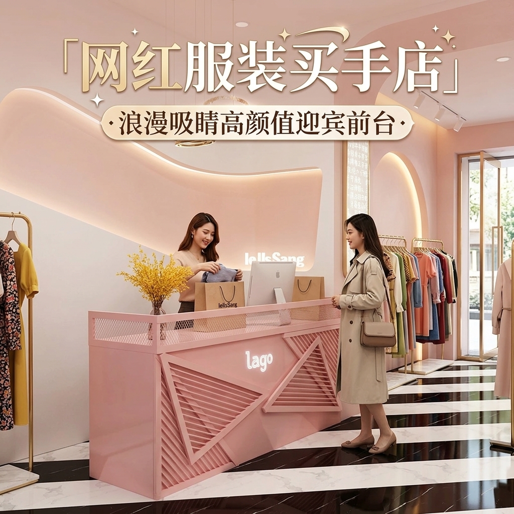 北欧ins网红服装店收银台吧台奶茶店咖啡厅复古小型前台接待柜台 - 产品图片